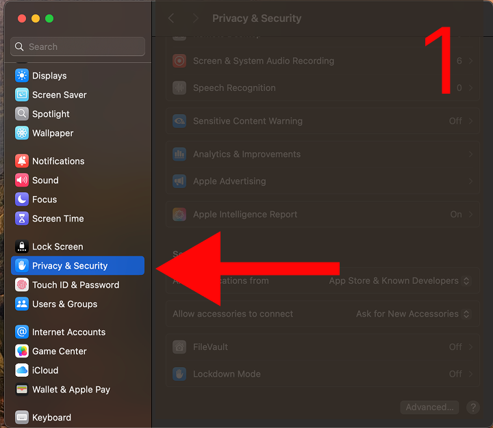 Step 1: Open Privacy and Security settings